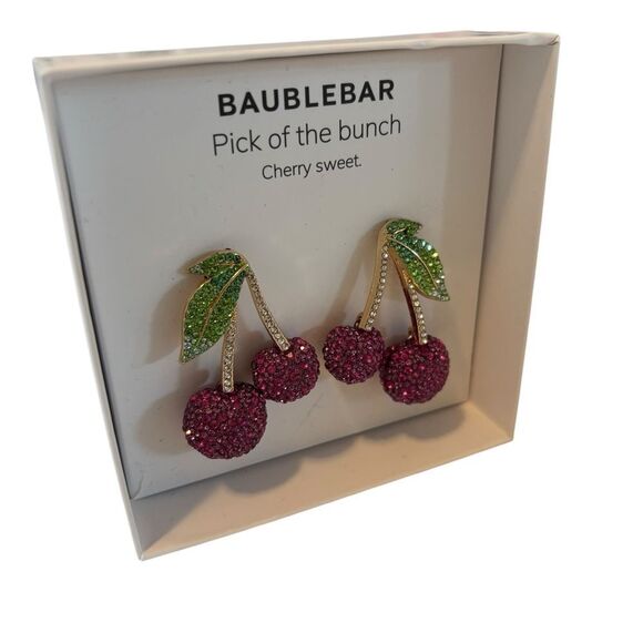 BaubleBar Pick of the bunch Cherry Earrings w/Purple,Green & Clear Pave Crystals - Picture 2 of 6